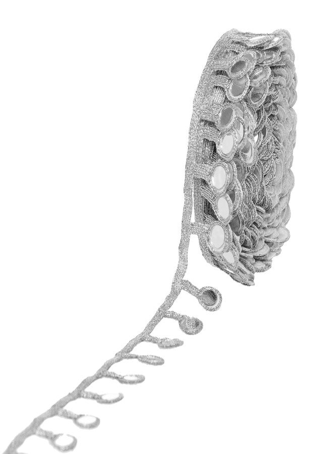 CORIOX Shiny Mirror Lace 9 Meter Border for Dresses, Sarees, Suits, Blouses, Dupattas, Bags, Art and Craft (Silver) - Image 2